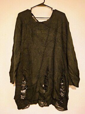 Touch Me 2X Black Distressed Shredded Knit Sweater Tunic Plus Size